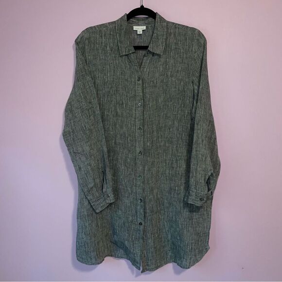 J Jill 100% Linen M Shirt in Gray Longline Lagenlook Button Collar - Picture 1 of 8